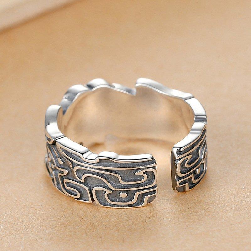 S925 silver new gluttonous ring male personality trendy man divine beast retro domineering China-Chic style opening adjustment single ring