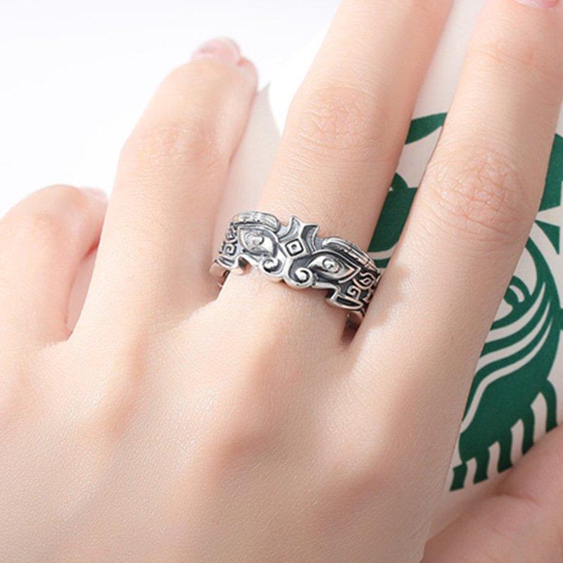 S925 silver new gluttonous ring male personality trendy man divine beast retro domineering China-Chic style opening adjustment single ring