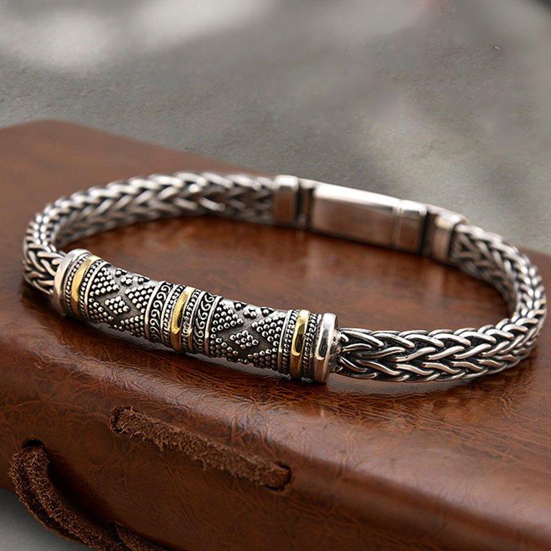 S925 silver new hand woven dragon bone men's bracelet retro creative personality high-end sense niche couple gift