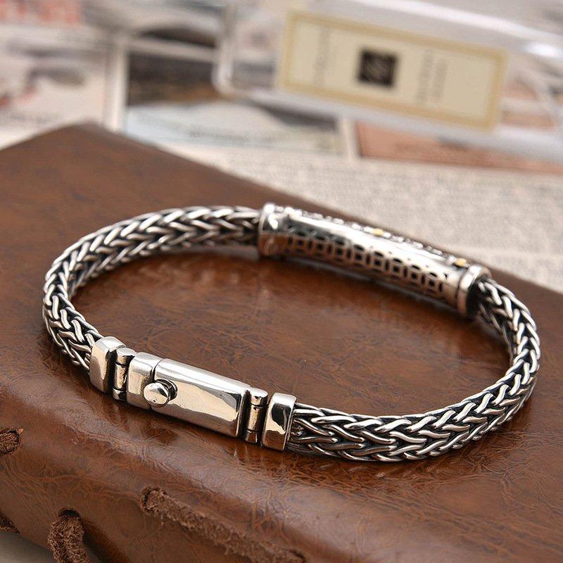 S925 silver new hand woven dragon bone men's bracelet retro creative personality high-end sense niche couple gift