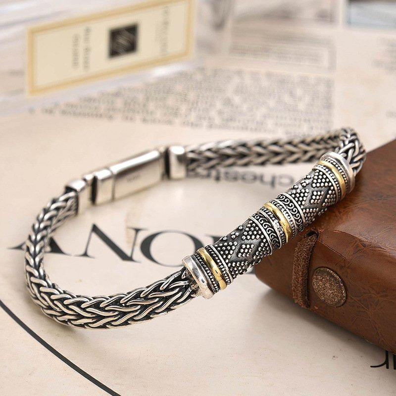 S925 silver new hand woven dragon bone men's bracelet retro creative personality high-end sense niche couple gift