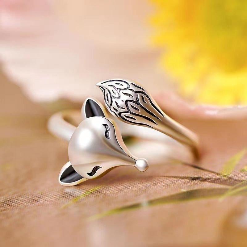 S925 silver new little fox ring, middle finger, index finger, single cute ring, niche opening adjustable design