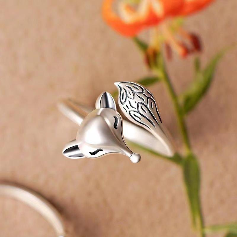 S925 silver new little fox ring, middle finger, index finger, single cute ring, niche opening adjustable design