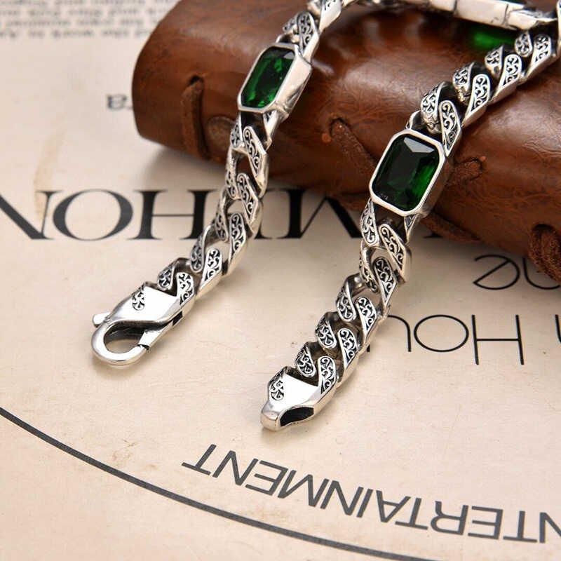 S925 silver retro vintage vintage new handmade Tang grass pattern diamond inlaid bracelet for men and women, personalized hip-hop fashion chain