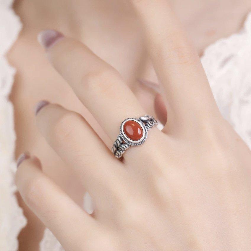 S925 silver retro vintage vintage wheat ear and wheat ring, women's ethnic style imitation of southern red literary and national style jewelry, adjustable opening