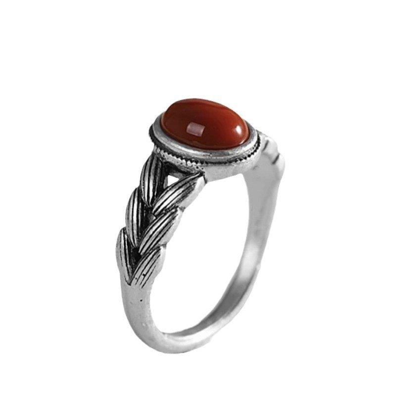 S925 silver retro vintage vintage wheat ear and wheat ring, women's ethnic style imitation of southern red literary and national style jewelry, adjustable opening