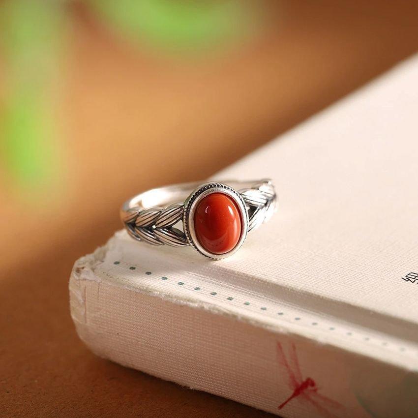 S925 silver retro vintage vintage wheat ear and wheat ring, women's ethnic style imitation of southern red literary and national style jewelry, adjustable opening