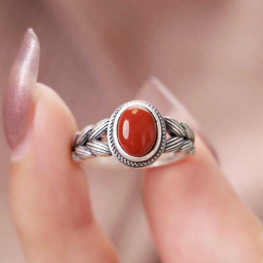 S925 silver retro vintage vintage wheat ear and wheat ring, women's ethnic style imitation of southern red literary and national style jewelry, adjustable opening