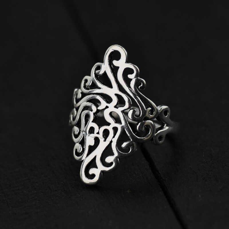 S925 silver ring retro Chinese style diamond hollow ring peacock auspicious cloud personality simple Thai silver open mouth ring for women