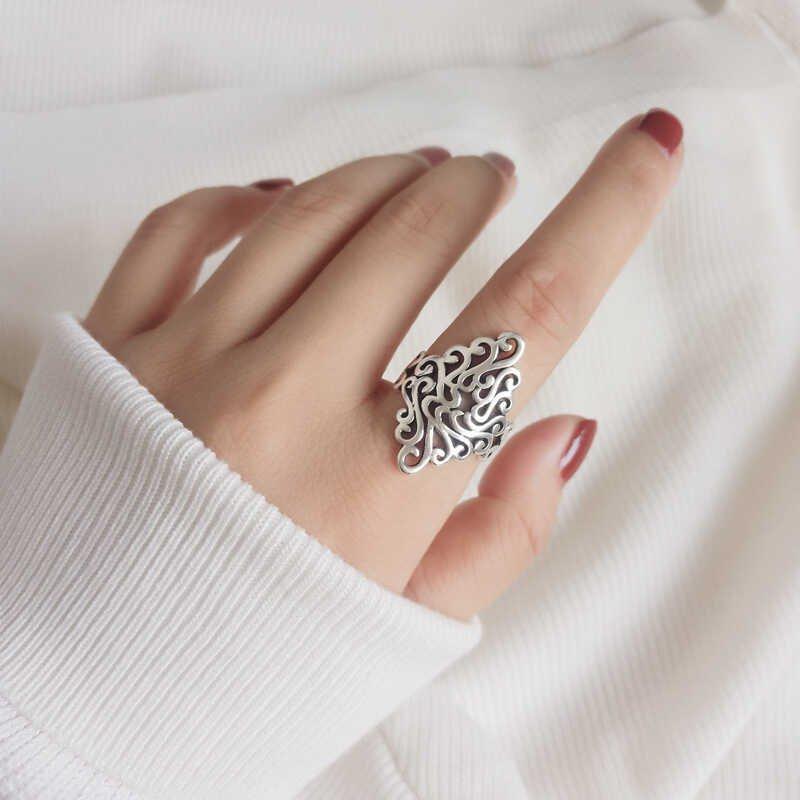 S925 silver ring retro Chinese style diamond hollow ring peacock auspicious cloud personality simple Thai silver open mouth ring for women