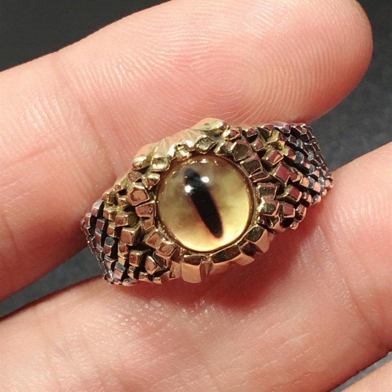 S925 silver ring with python eyes, snake eyes, demon eyes, adjustable opening, vintage handmade punk ring