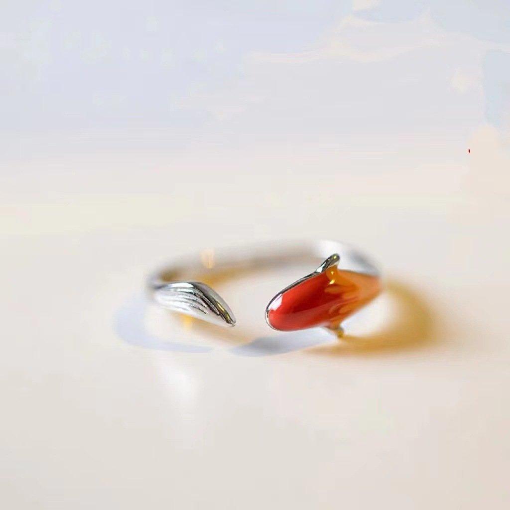 S925 silver transfer silver China-Chic like a fish in water koi enamel ring for female gradual change lovely female opening index finger end ring