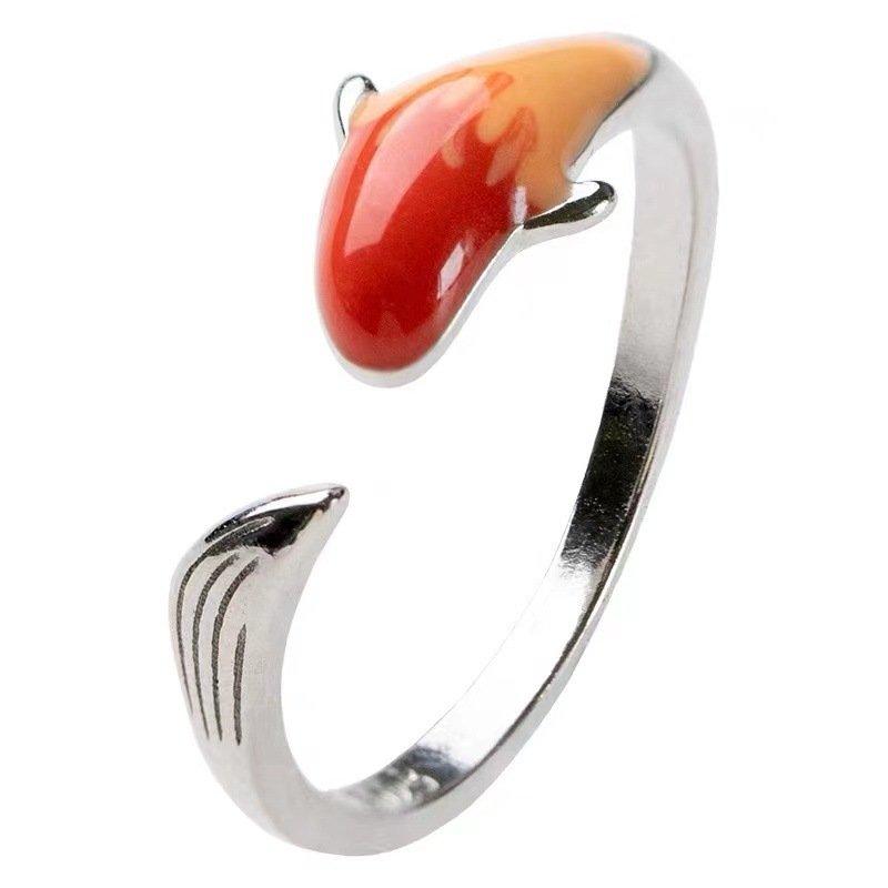 S925 silver transfer silver China-Chic like a fish in water koi enamel ring for female gradual change lovely female opening index finger end ring