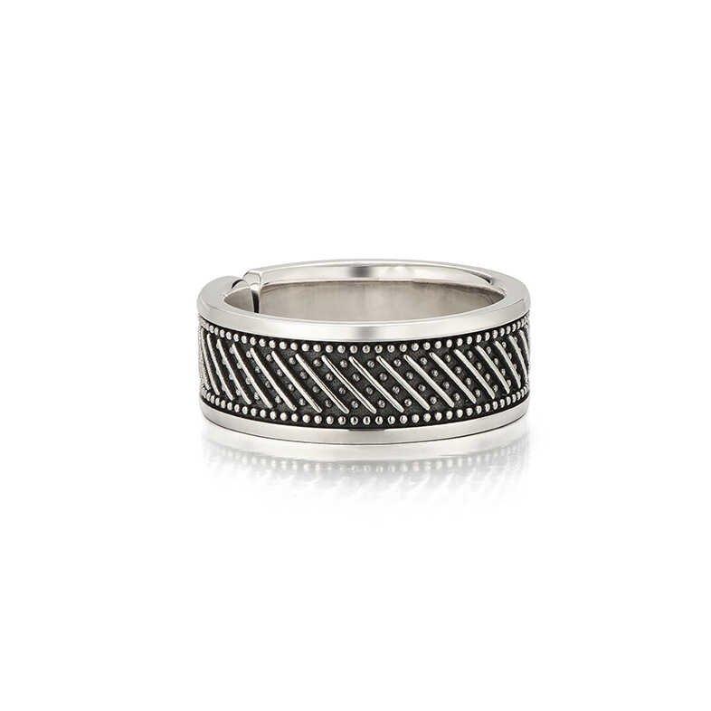 Silver checkered ring for men, fashionable, simple, retro, niche design, trendy, versatile, high-end, open mouth ring