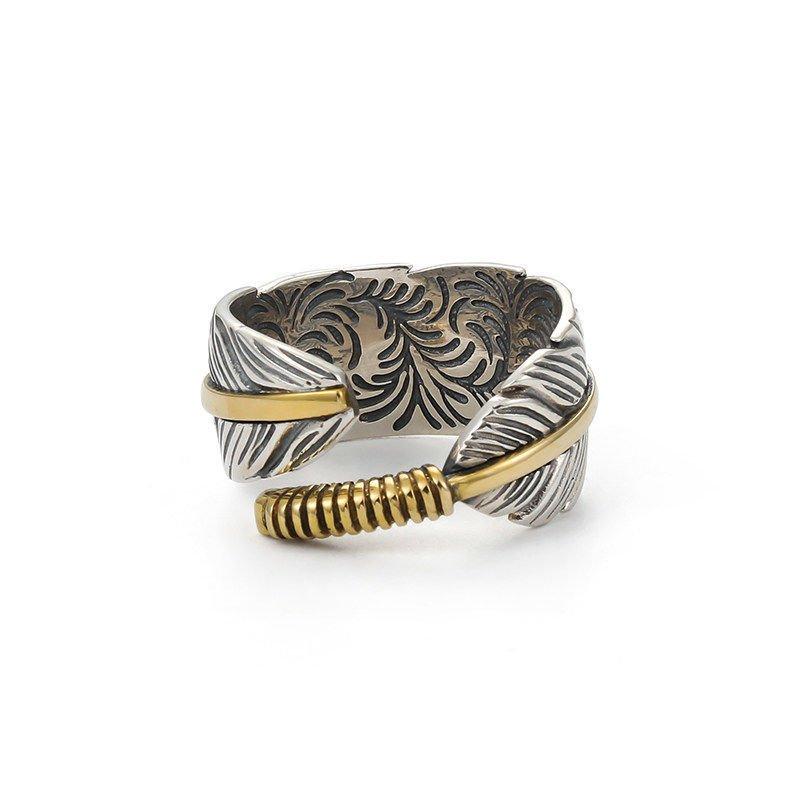 Small niche design s925 silver feather ring for men, retro and trendy, versatile Takahashi Goro food ring