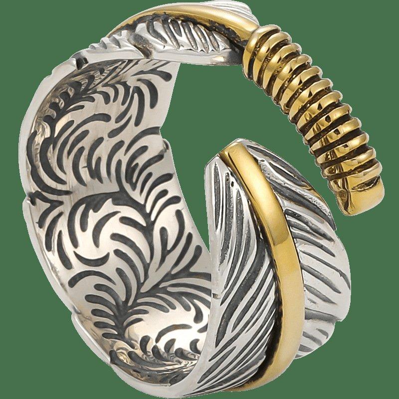 Small niche design s925 silver feather ring for men, retro and trendy, versatile Takahashi Goro food ring