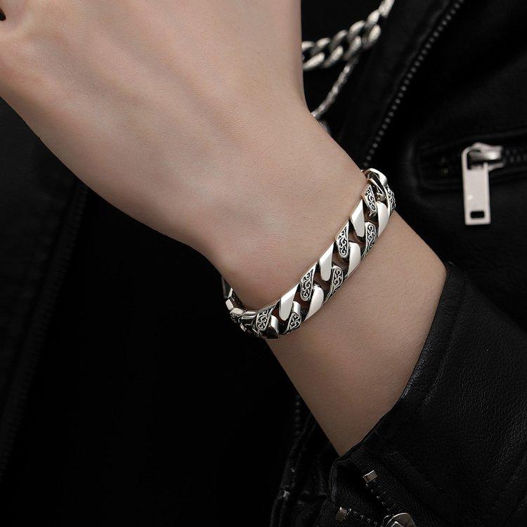 Tangcao s925 Silver Punk Nude Bracelet Korean Edition Fashion Couple Bracelet with Engravable Words for Boyfriend Gift