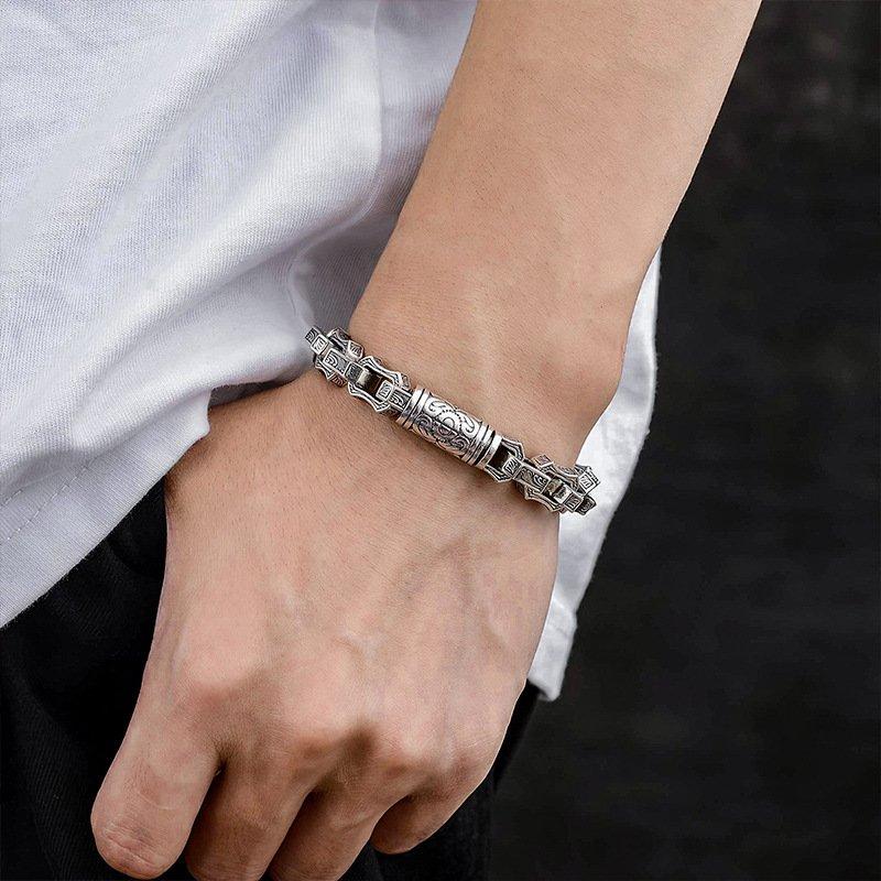 Water ripple irregular bracelet for men, thick and domineering inss925 silver minimalist European and American motorcycle hip-hop bracelet