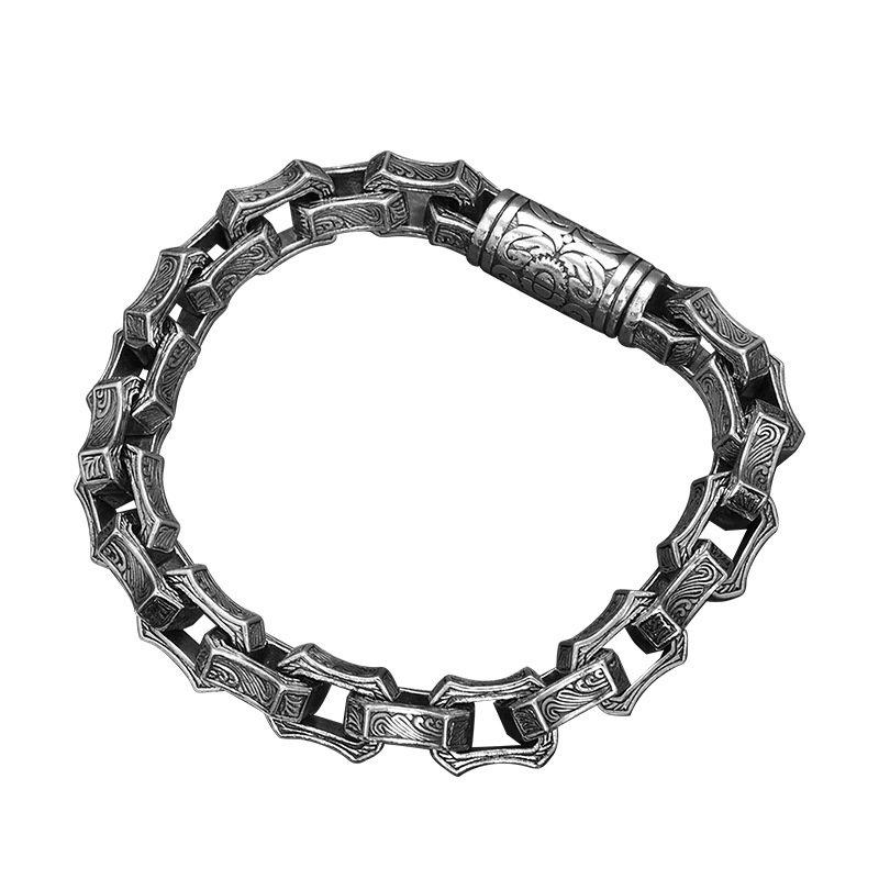 Water ripple irregular bracelet for men, thick and domineering inss925 silver minimalist European and American motorcycle hip-hop bracelet