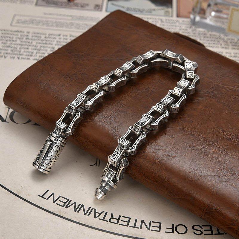 Water ripple irregular bracelet for men, thick and domineering inss925 silver minimalist European and American motorcycle hip-hop bracelet