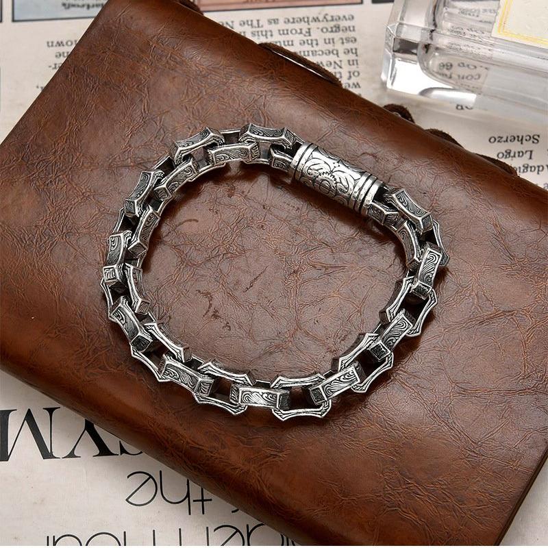 Water ripple irregular bracelet for men, thick and domineering inss925 silver minimalist European and American motorcycle hip-hop bracelet