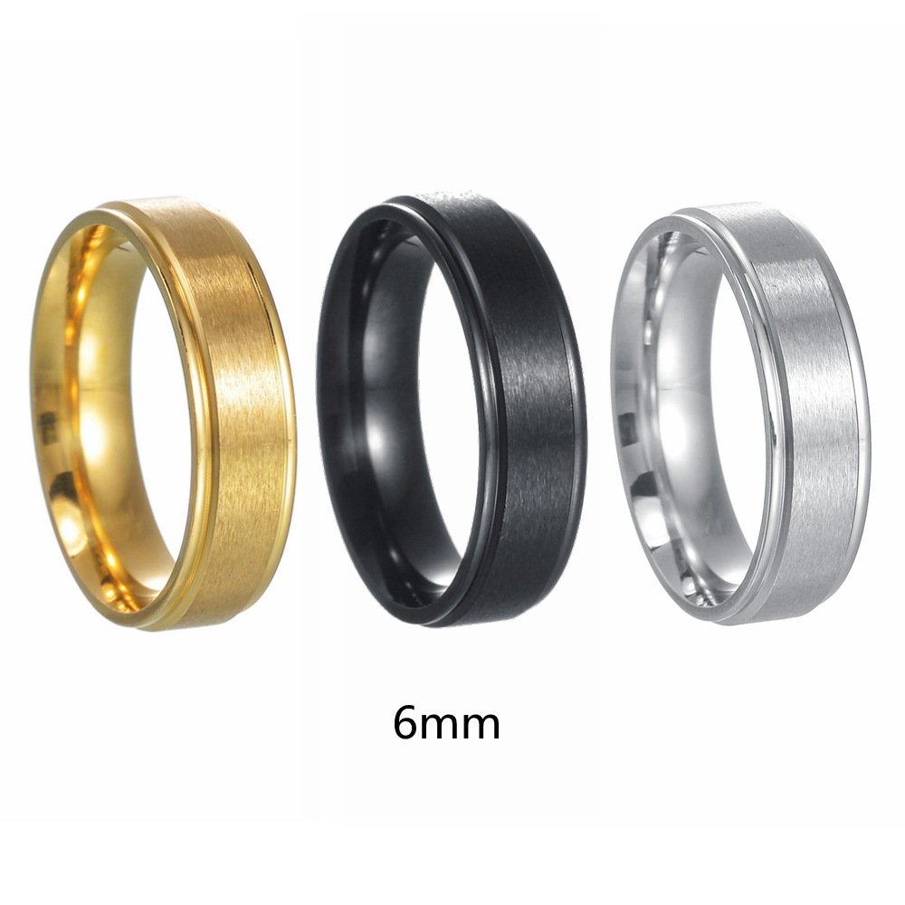 2024 hot selling titanium steel ring in Europe and America, 6mm wide step sand surface matte ring, stainless steel electroplating