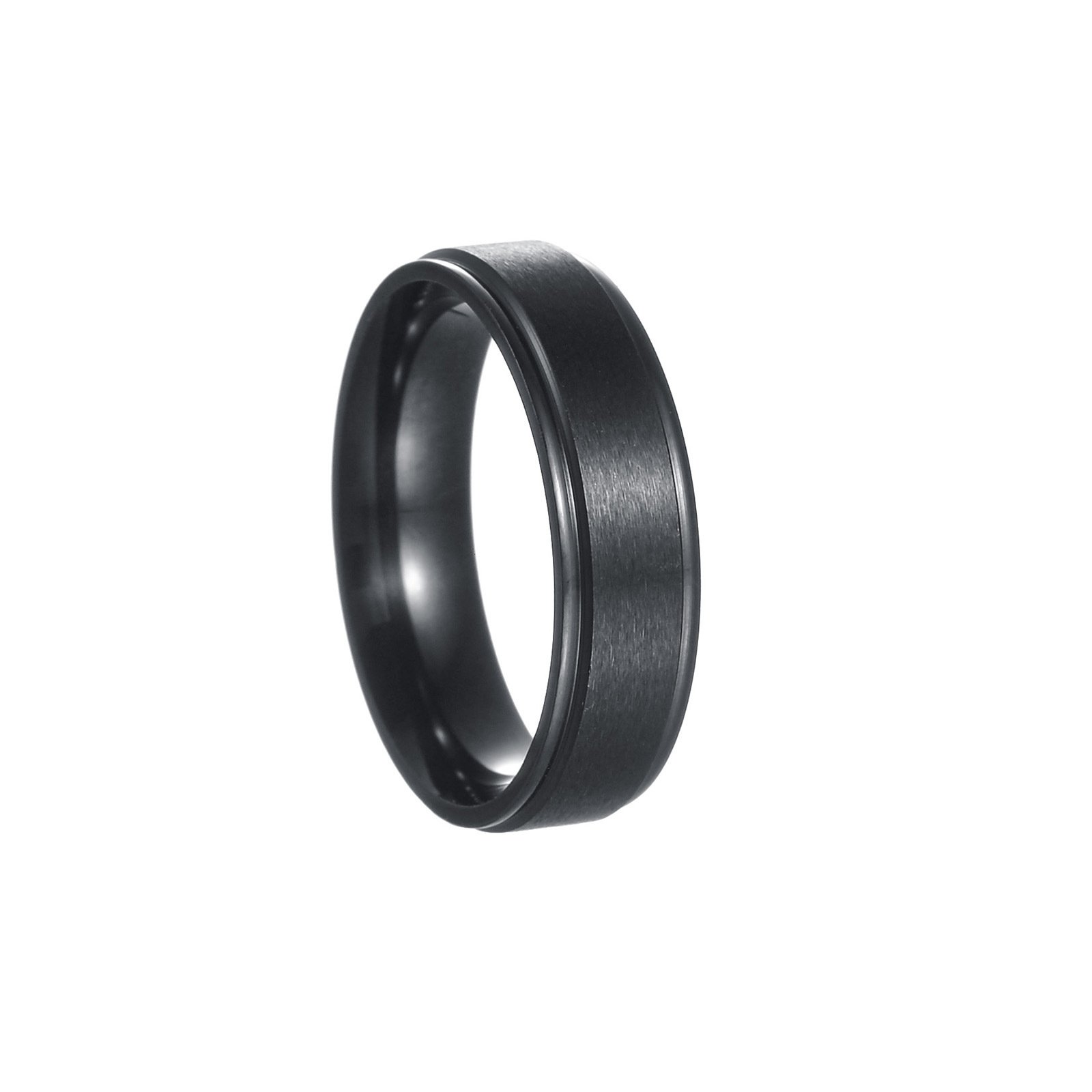 2024 hot selling titanium steel ring in Europe and America, 6mm wide step sand surface matte ring, stainless steel electroplating