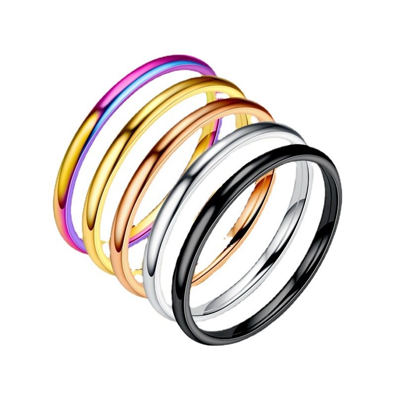 2mm titanium steel thin ring for women, Korean version niche ring, internet famous and popular European and American stainless steel smooth couple ring