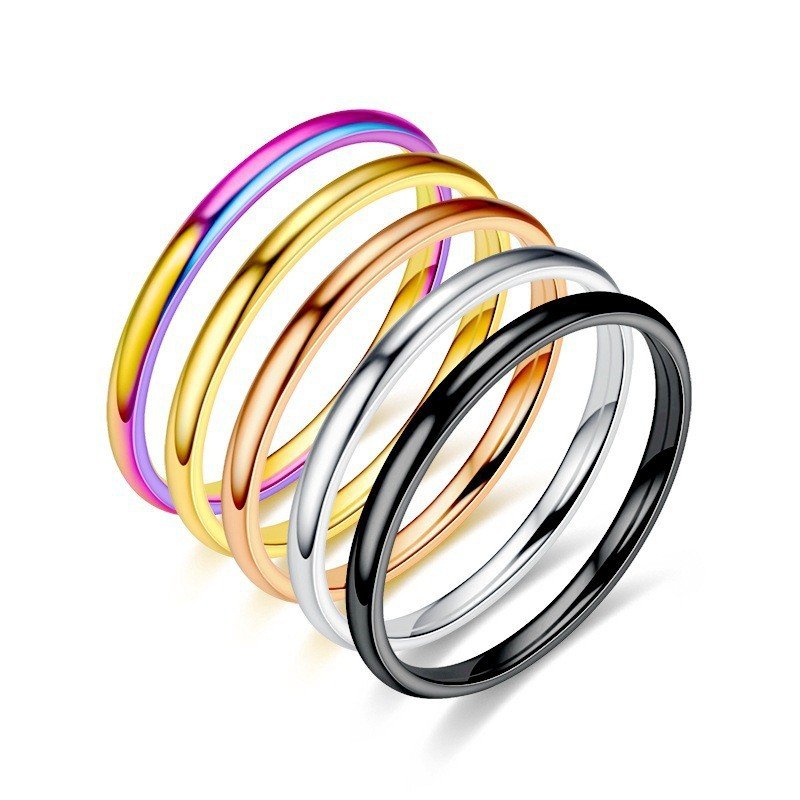 2mm titanium steel thin ring for women, Korean version niche ring, internet famous and popular European and American stainless steel smooth couple ring