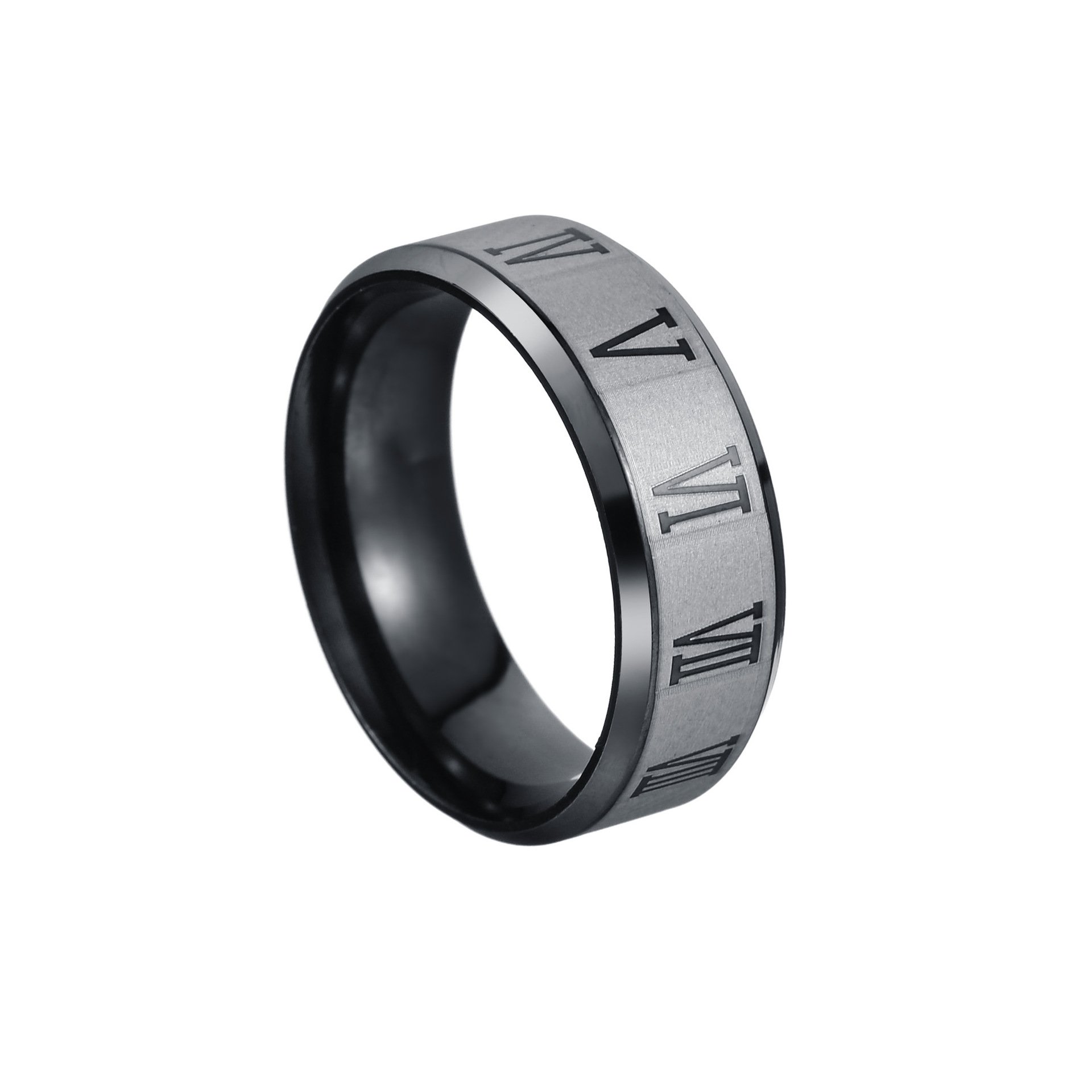 8mm wide Roman numeral stainless steel ring in US size, vacuum electroplated ring, popular European and American jewelry