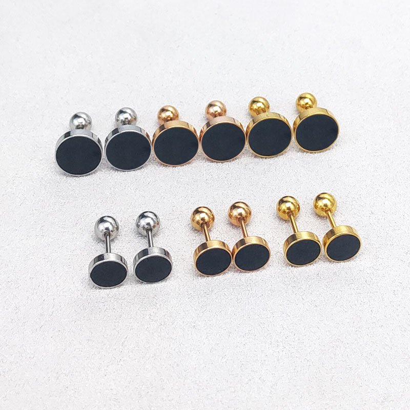 Black titanium steel drip oil small earrings with feminine temperament, Korean simple and exquisite cool style ear accessories, Hong Kong style internet famous earrings