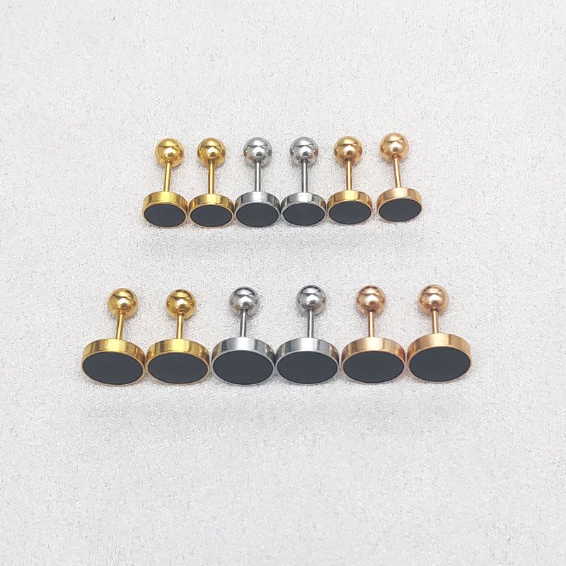 Black titanium steel drip oil small earrings with feminine temperament, Korean simple and exquisite cool style ear accessories, Hong Kong style internet famous earrings