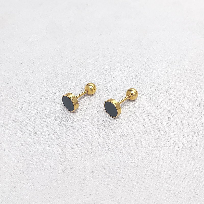 Black titanium steel drip oil small earrings with feminine temperament, Korean simple and exquisite cool style ear accessories, Hong Kong style internet famous earrings