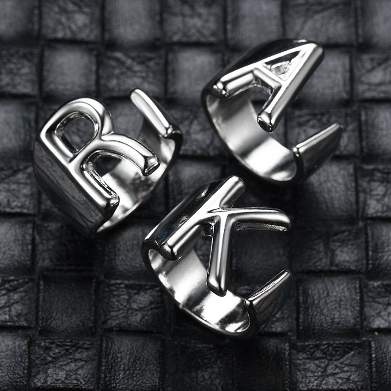 Creative new European and American 26 letter ring with adjustable opening, versatile Japanese and Korean hand jewelry