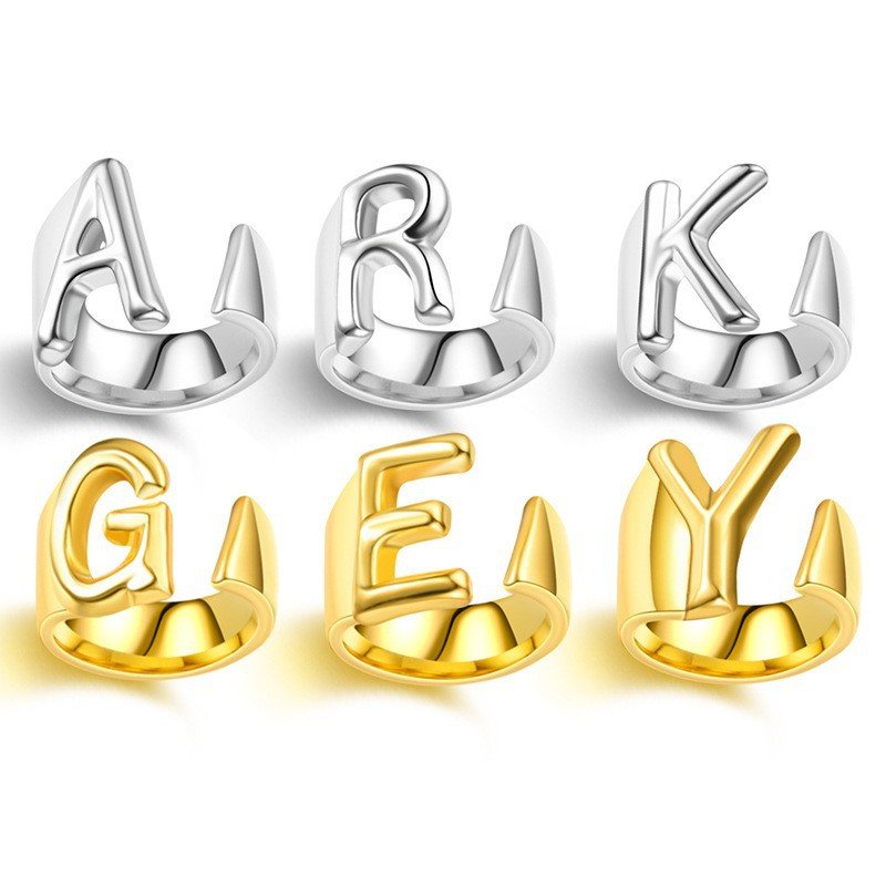 Creative new European and American 26 letter ring with adjustable opening, versatile Japanese and Korean hand jewelry