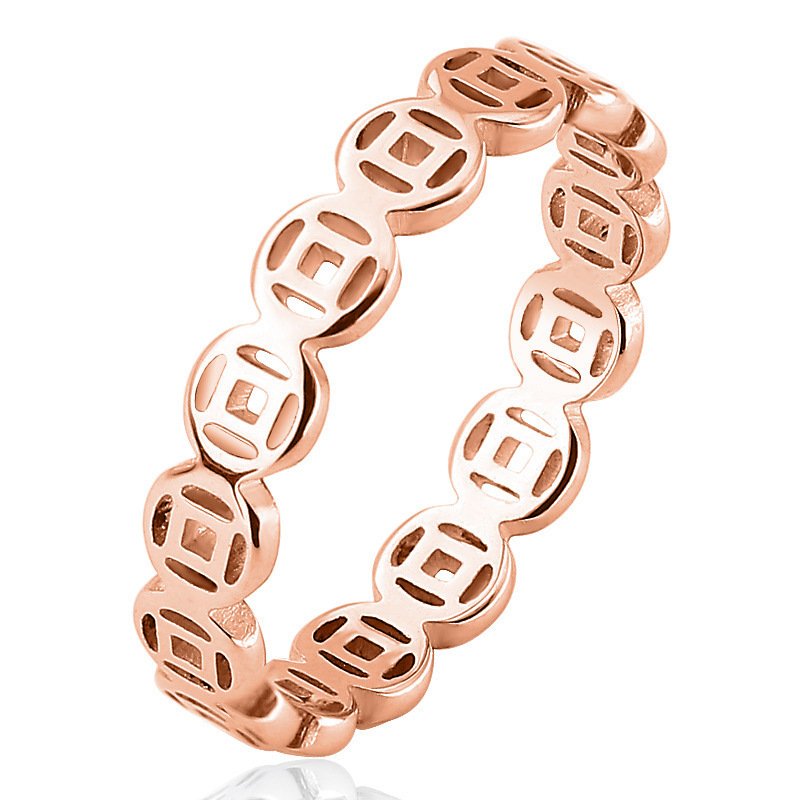 Cutting jewelry, hollowed out copper coins, titanium steel rings, geometric circles, square shapes, retro stainless steel rings for couples