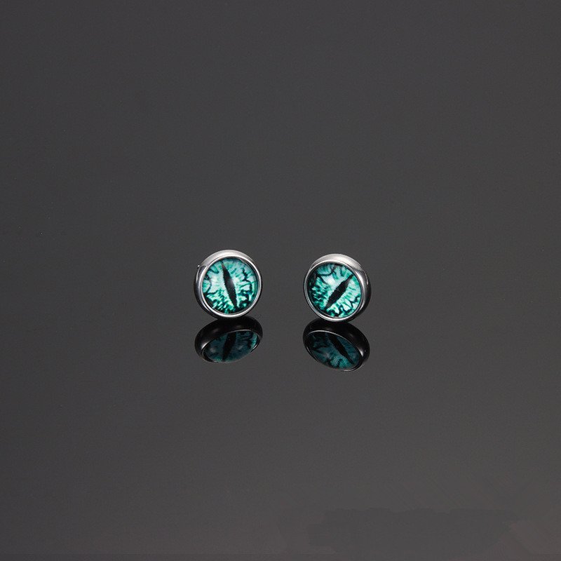 Devil's Eye Earrings for Couple, Unique Glass Titanium Steel Earrings, Handsome Cyberpunk Earrings, Green Eyes