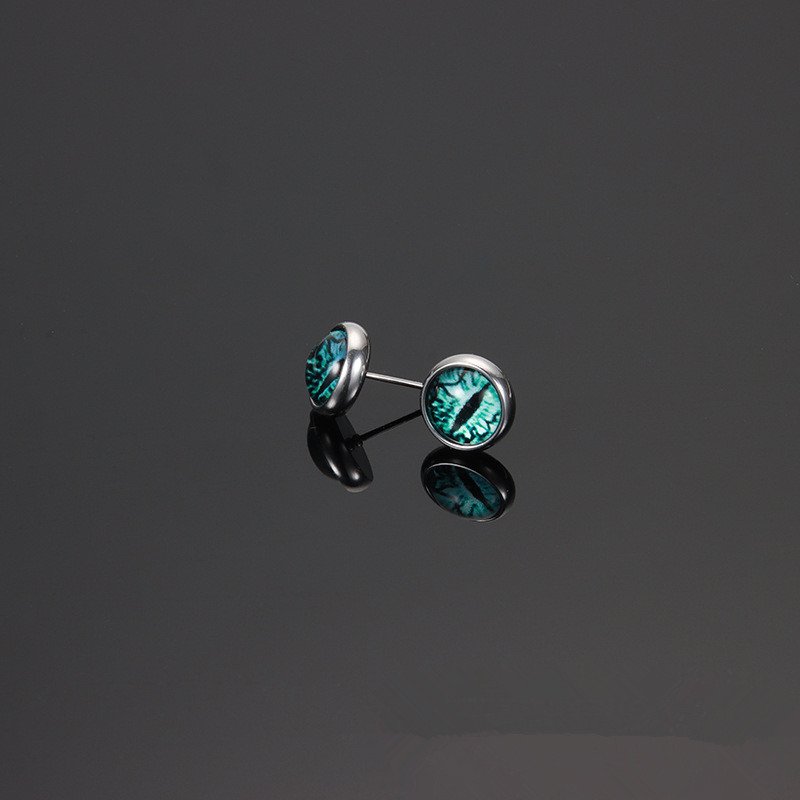 Devil's Eye Earrings for Couple, Unique Glass Titanium Steel Earrings, Handsome Cyberpunk Earrings, Green Eyes