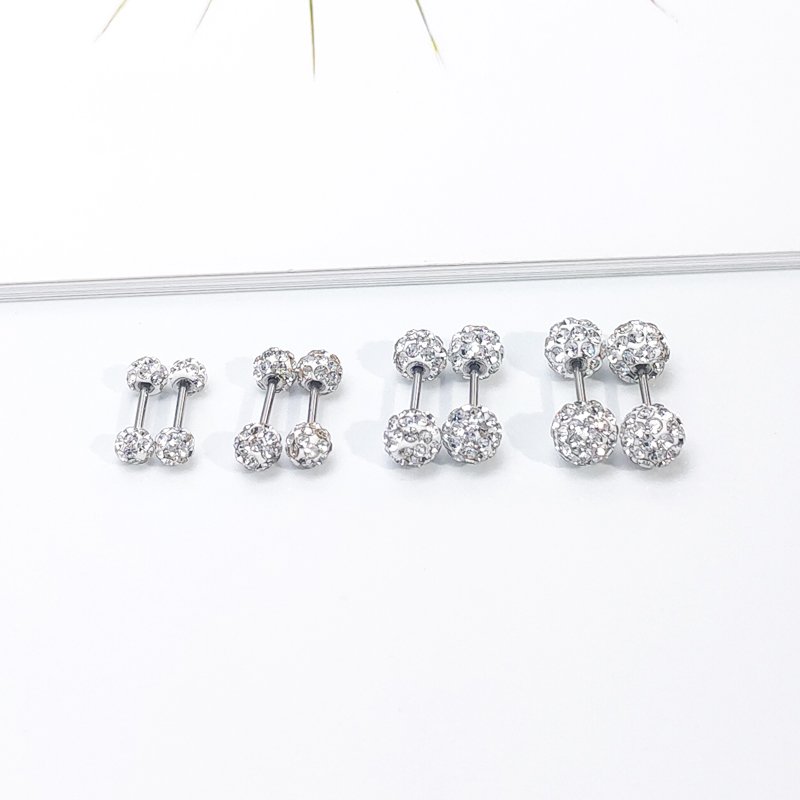 Ear bone nail, super flash screw, sleep free, ins style, ear hole, new fine stud post double head earrings, full of diamond earrings