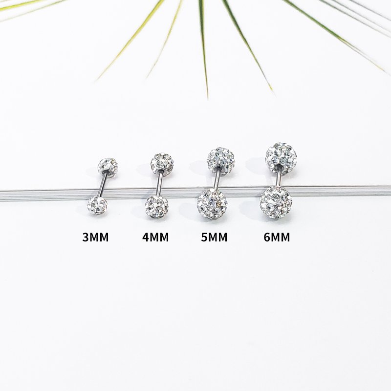 Ear bone nail, super flash screw, sleep free, ins style, ear hole, new fine stud post double head earrings, full of diamond earrings