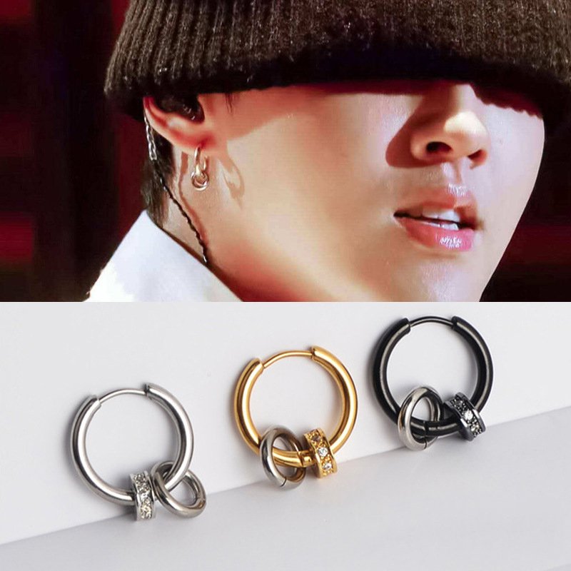 Earrings for men and women, fashionable with hanging diamond earrings, round earrings, internet famous, Taobao, fast selling, currency source, titanium steel earrings, accessories