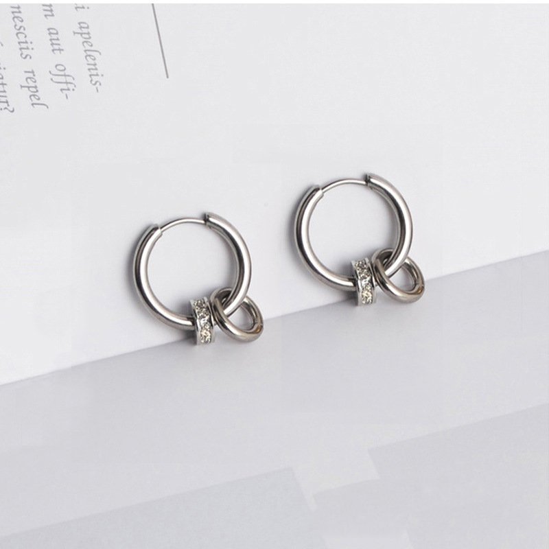 Earrings for men and women, fashionable with hanging diamond earrings, round earrings, internet famous, Taobao, fast selling, currency source, titanium steel earrings, accessories