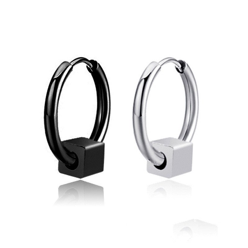 Earrings hanging square earrings earrings for men and women, titanium steel stainless steel black square earrings