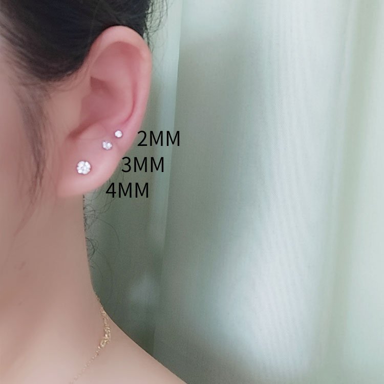 Earstuds, women's diamond earrings, super sparkling double headed zircon, simple and compact ear care stick, titanium steel earrings, Japanese and Korean