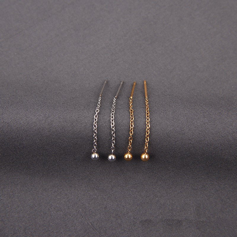 Electroplated gold earrings for women, round bead tassel earrings, elegant fairy earrings, titanium steel color protection