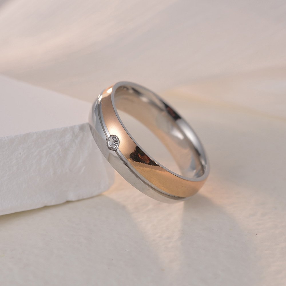 European and American 6mm couple's rings, men's and women's wedding rings, titanium steel jewelry, diamond studded rings, oblique electroplating that does not fade