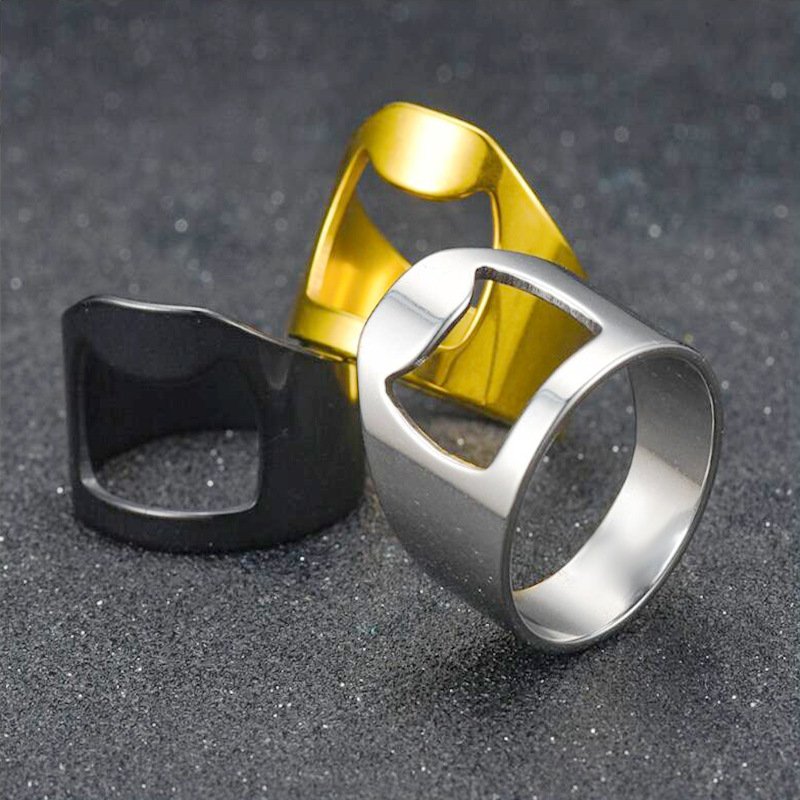 European and American Fashion Bottle Opener Titanium Steel Ring Nightclub Bottle Opener Personalized Stainless Steel Ring Creative Jewelry