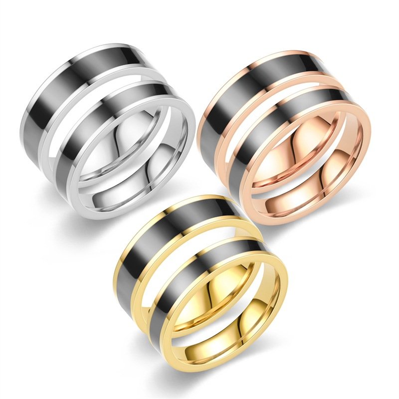 European and American Titanium Steel Drip Oil Ring Female Instagram Celebrity Same Style Titanium Steel Couple Ring Jewelry