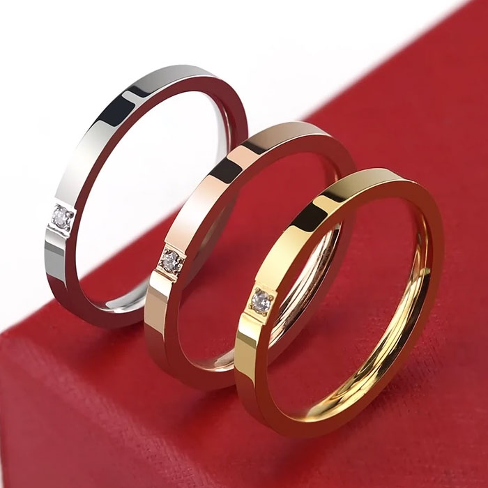 European and American fashion creative titanium steel zircon ring stainless steel women's simple rose gold couple tail ring factory direct sales