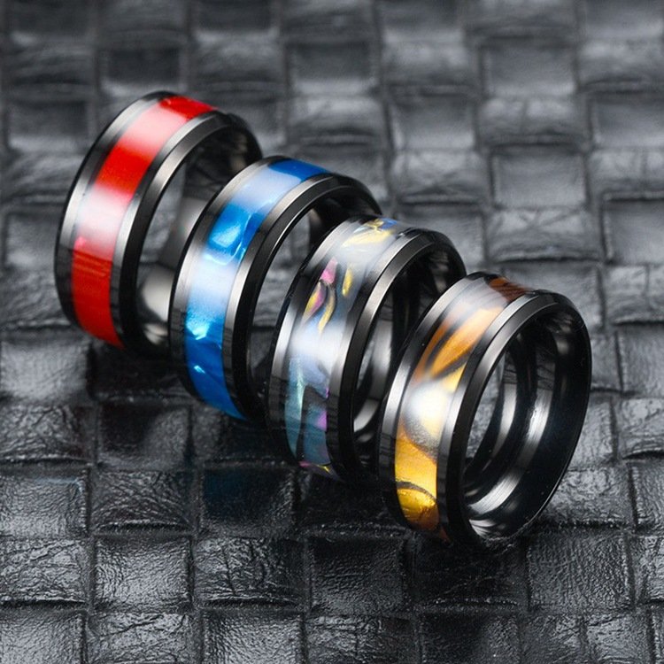 European and American fashion men's rings, shell titanium steel rings, black source stainless steel ring accessories